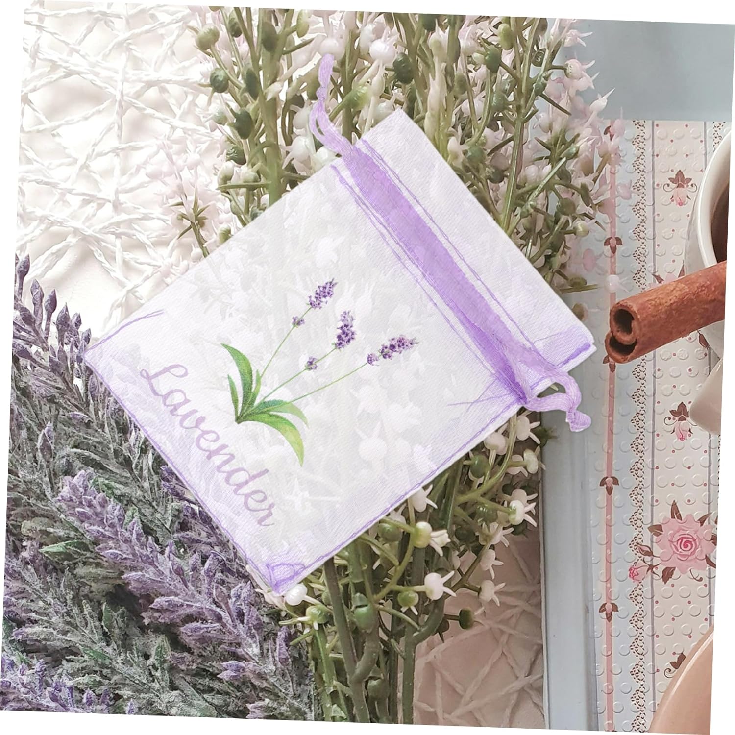 VICASKY 20Pcs Lavender Sachet Bags Breathable Mesh Drawstring Pouches for Organizing Herbs Clothes and Household Items