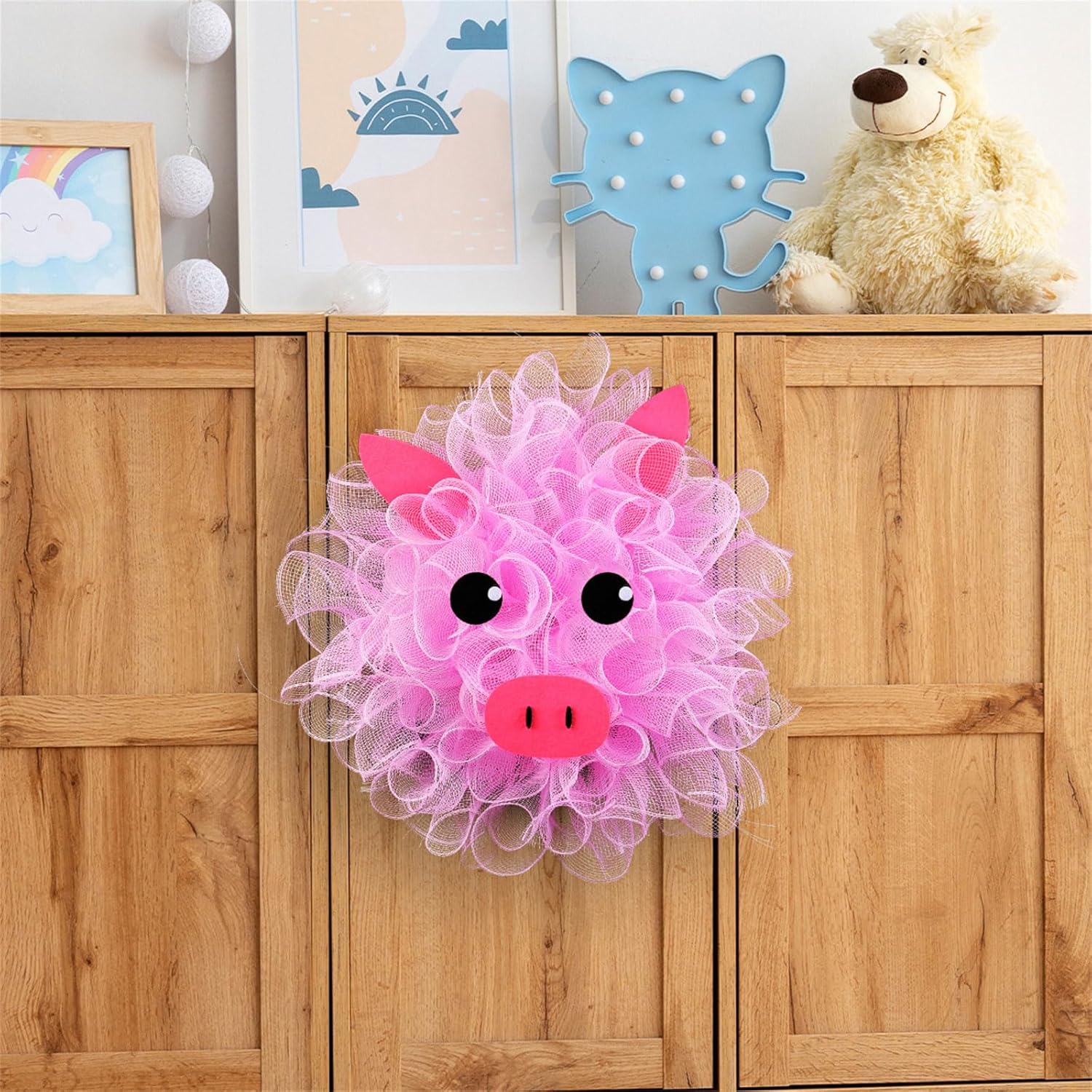 Pink Pig Door Wreath Wall Decor