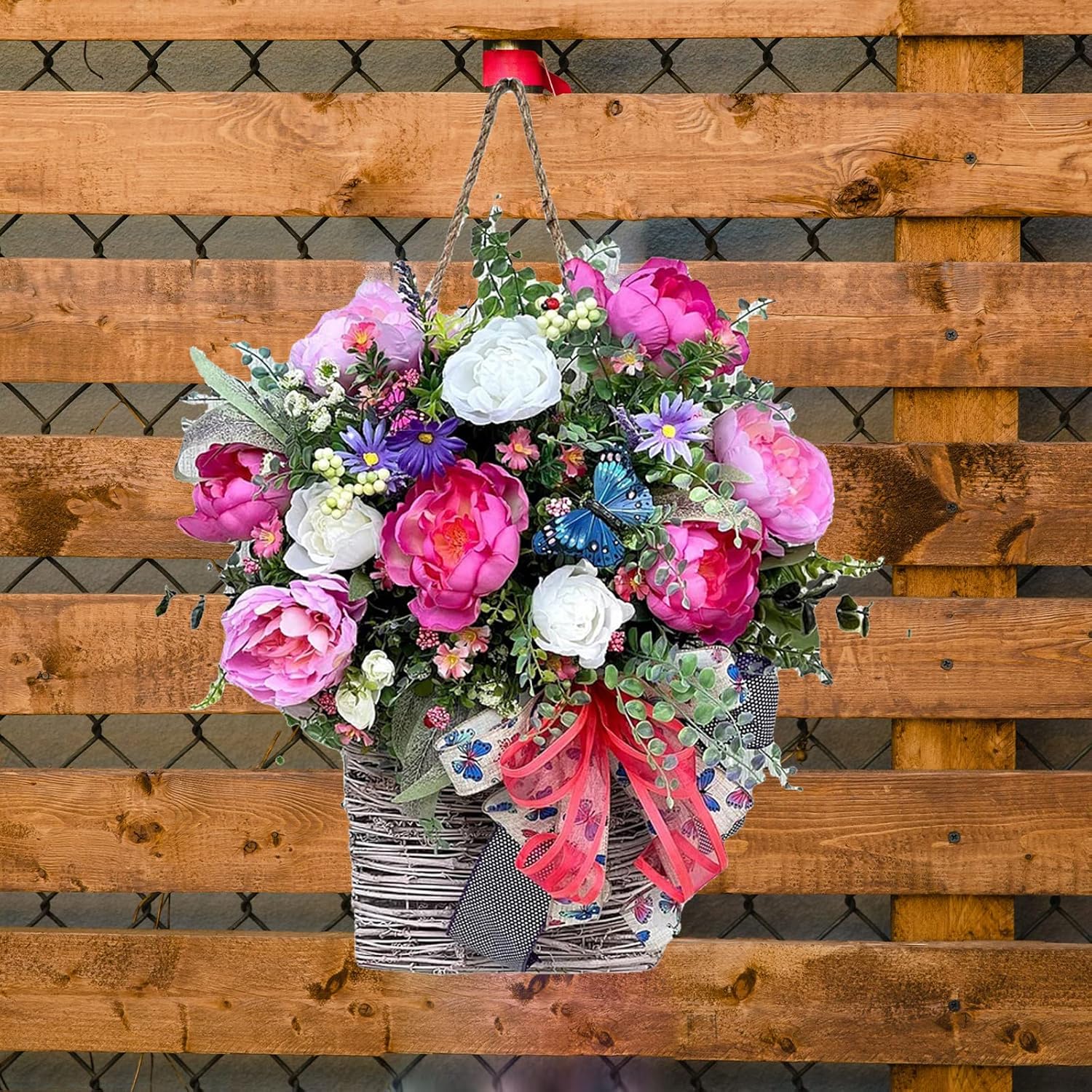 FQQWEE Colorful Peony Wreath Door Hanging Decor