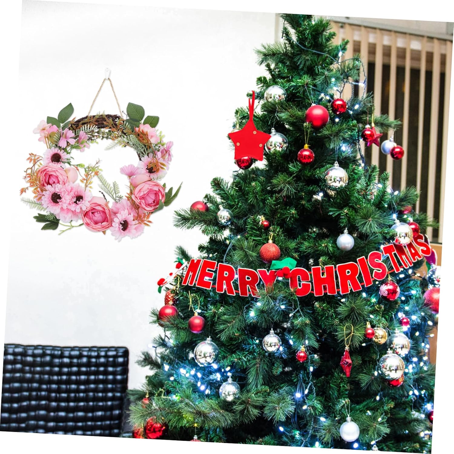 Realistic Peony Flower Wreath Door Decor Hanger Spring Garland Over Door Hanging Wreath