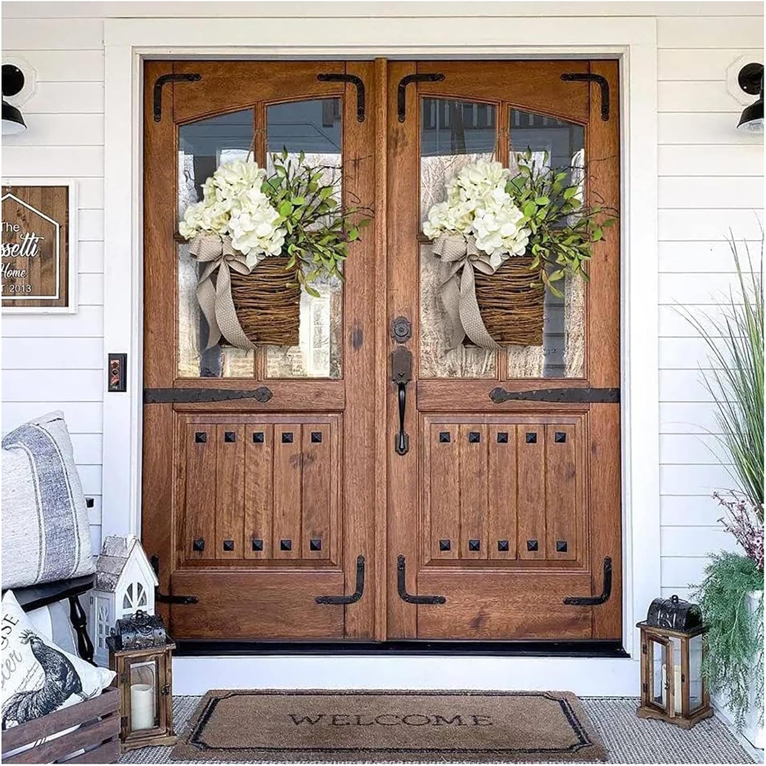 Cream Hydrangea Door Wreath with Wildflowers
