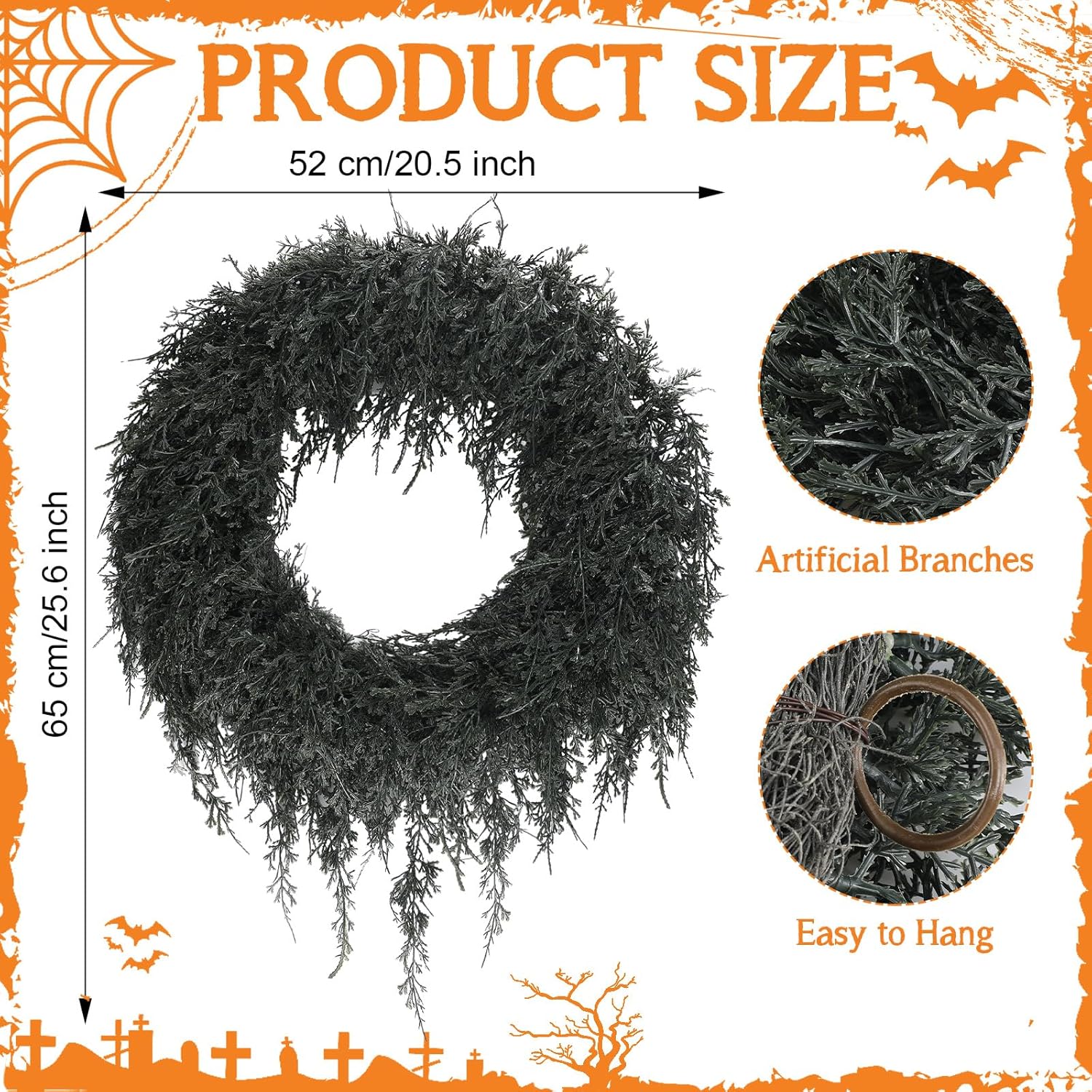 Yunlly Halloween Wreath for Front Door Decor