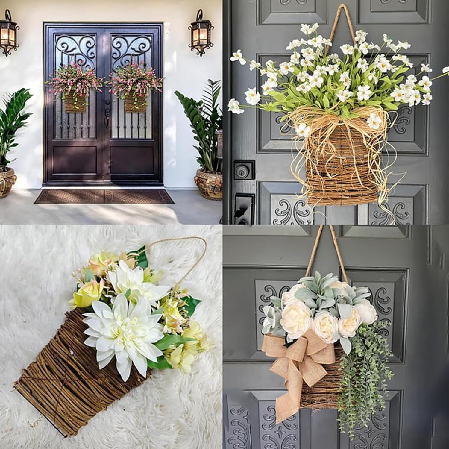 Cream Hydrangea Door Wreath Basket Hanger for Front Door Spring Decor