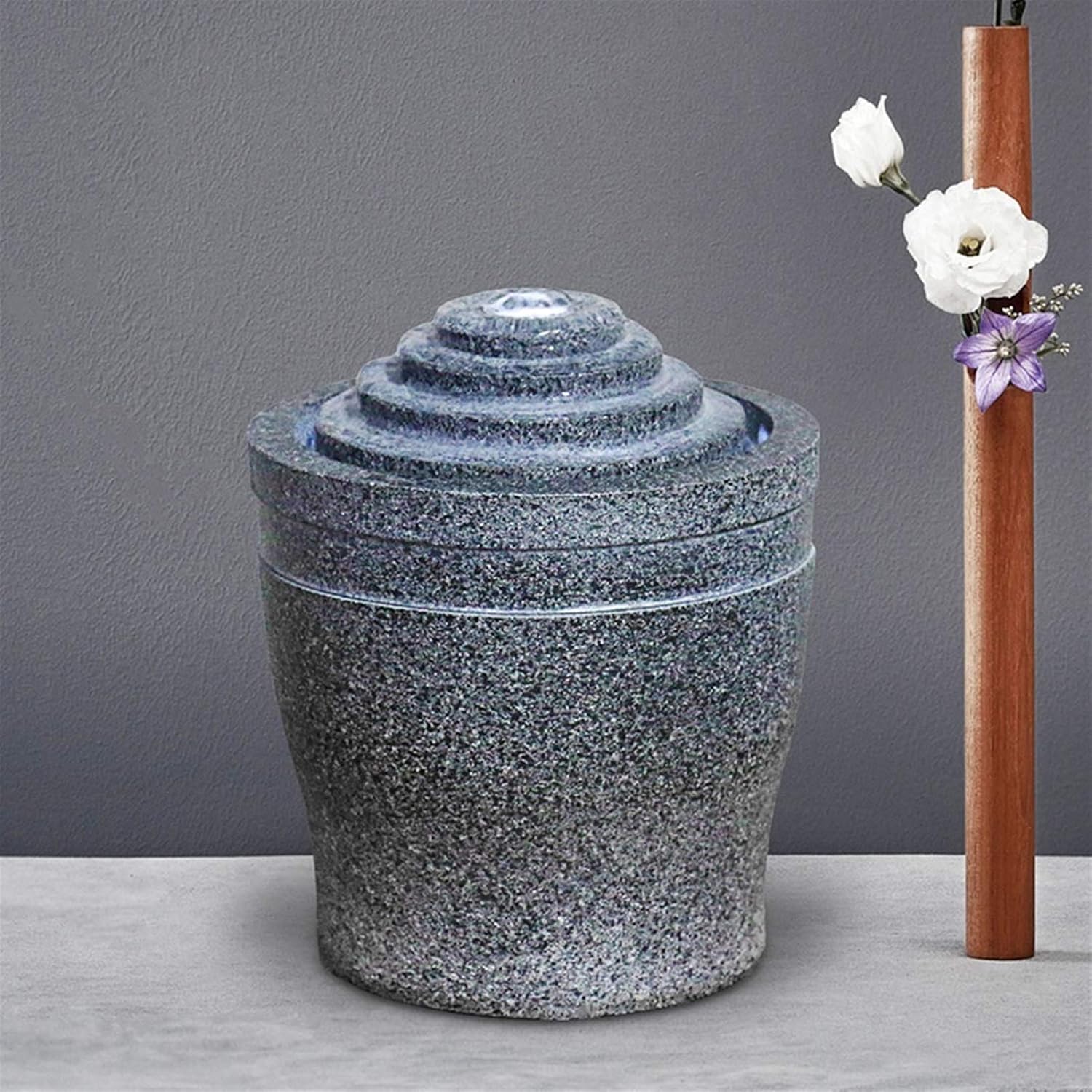 Gray Tabletop Fountain with Built-in Pump and LED Light