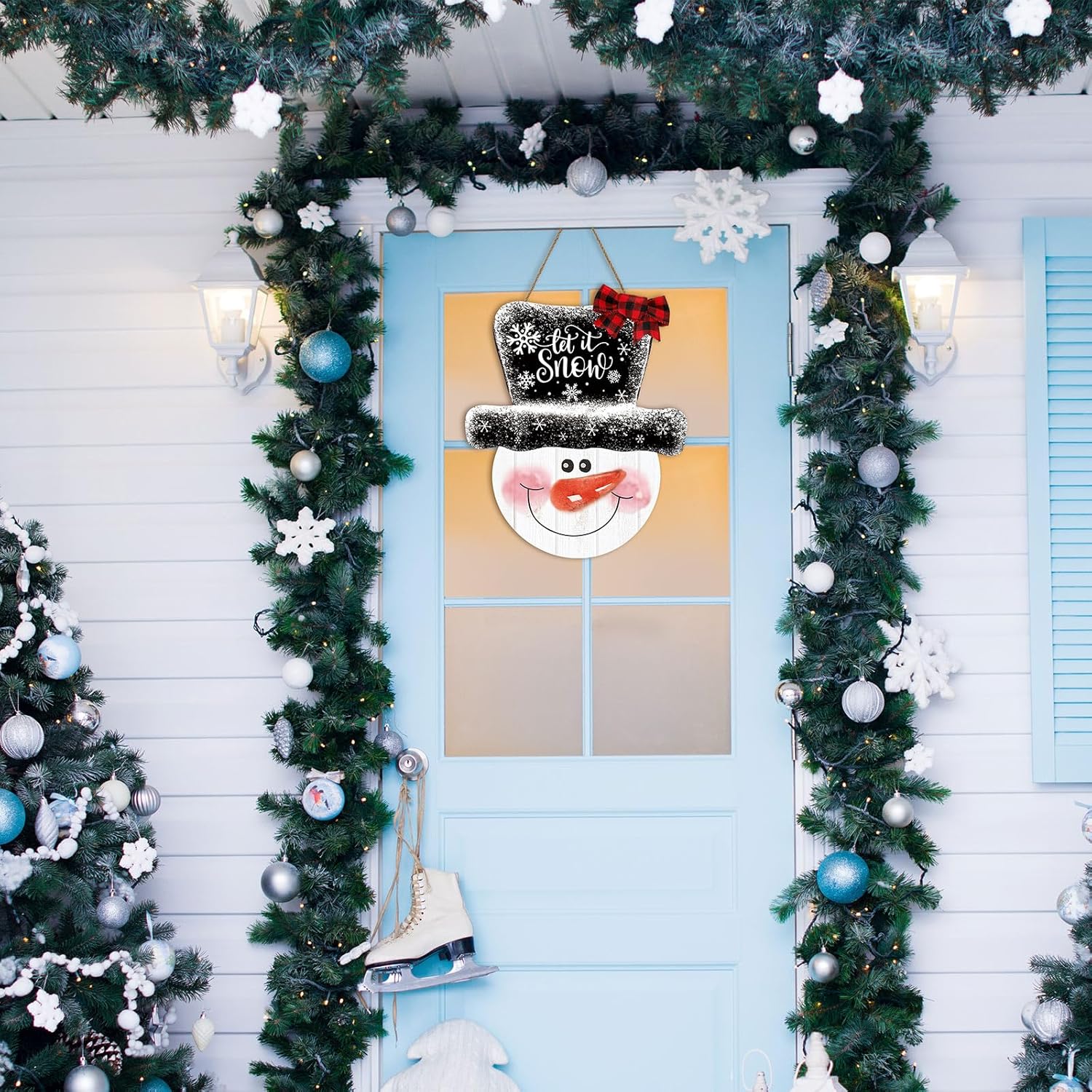 Whaline Christmas Snowman Wooden Door Hanger Sign