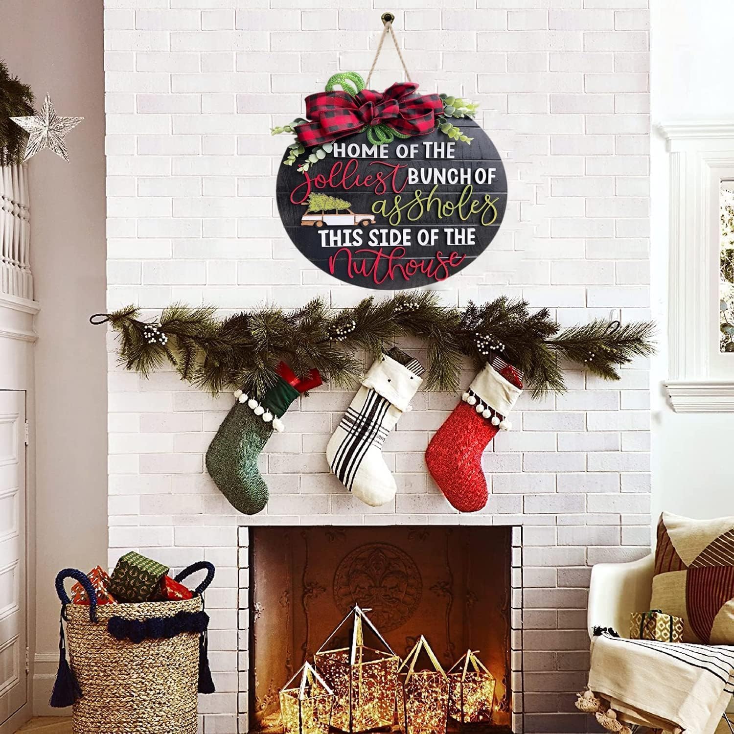 DiveDream Christmas Wooden Wreath Door Sign Decor