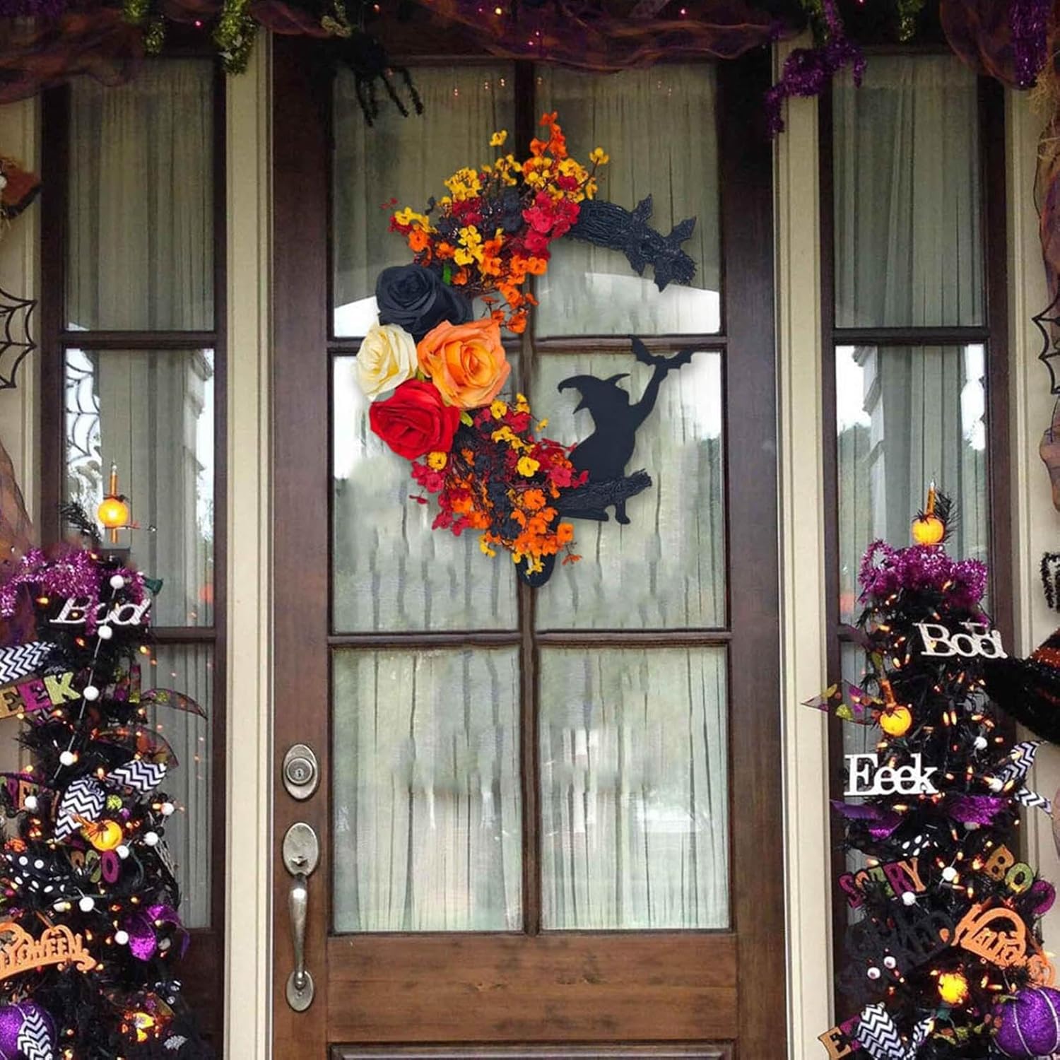 Halloween Moon Black Wreath Orange