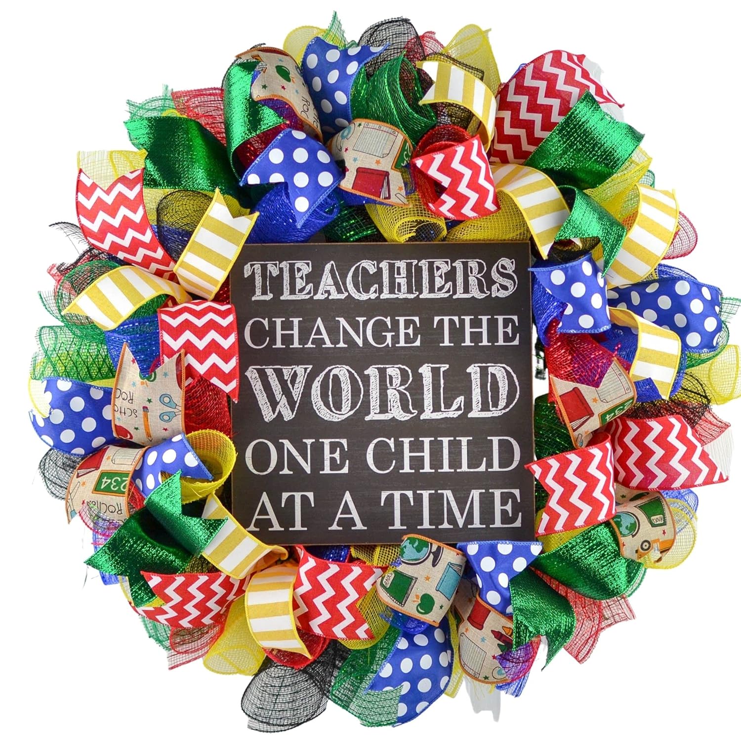 Teacher Christmas Wreath - Red Blue Green Yellow Black