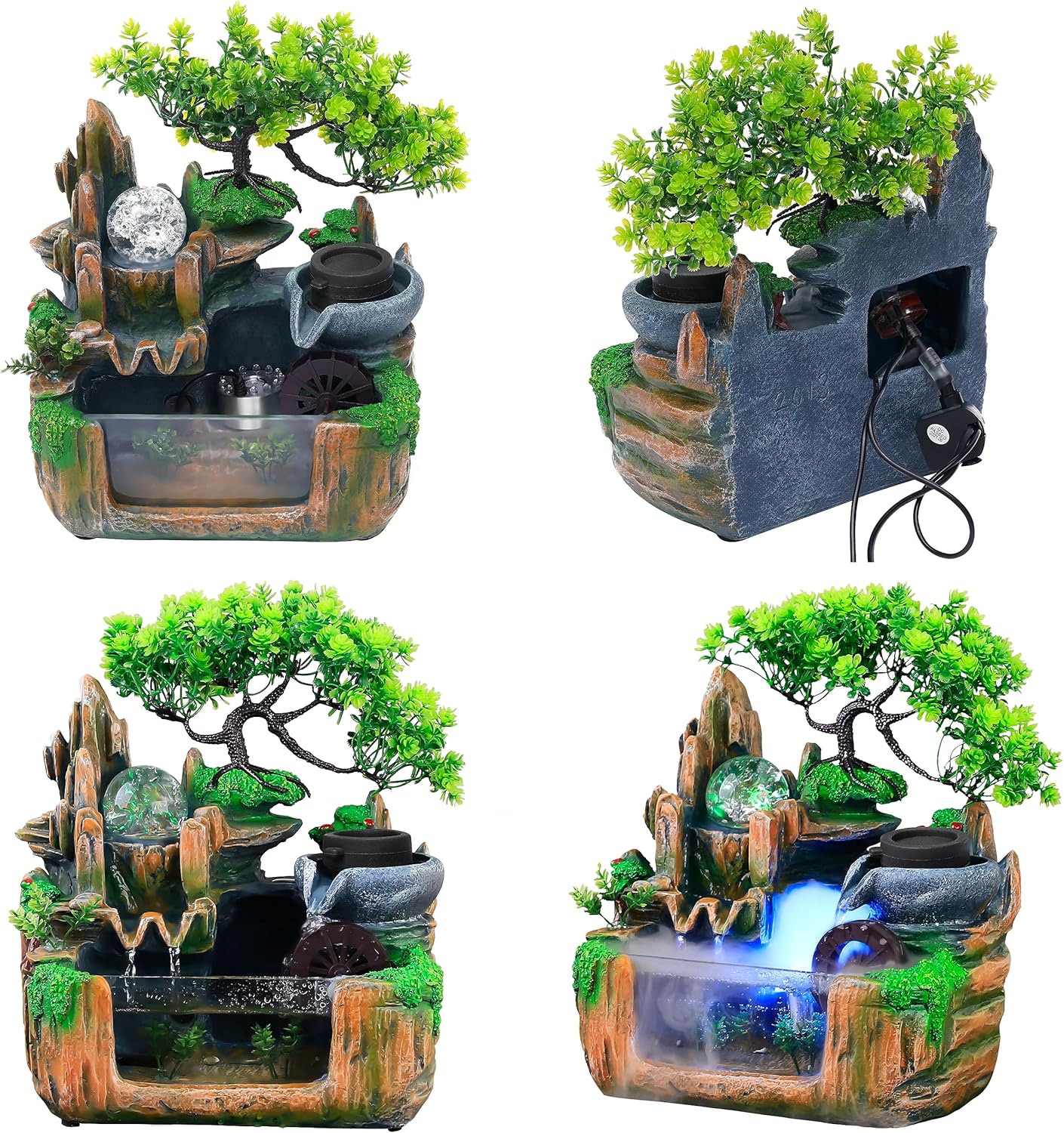 10 Inch Bonsai Tree Water Fountain with LED Light and Atomizer