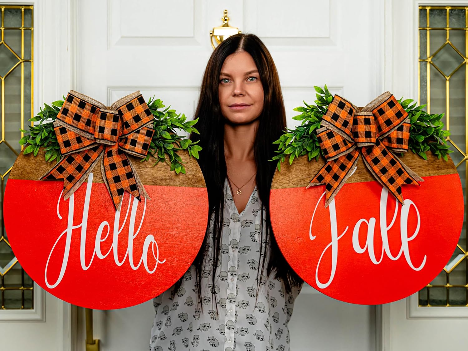 Handmade Double Door Fall Welcome Sign Wreath