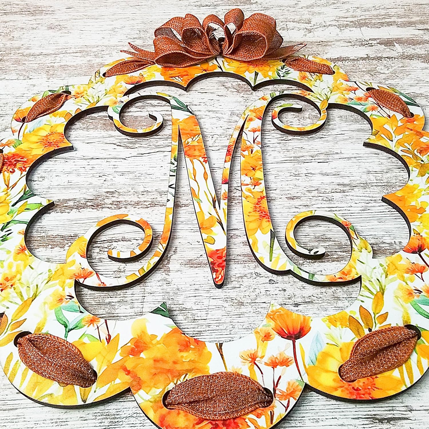 Initial Autumn Door Hanger Fall Wreath Monogrammed