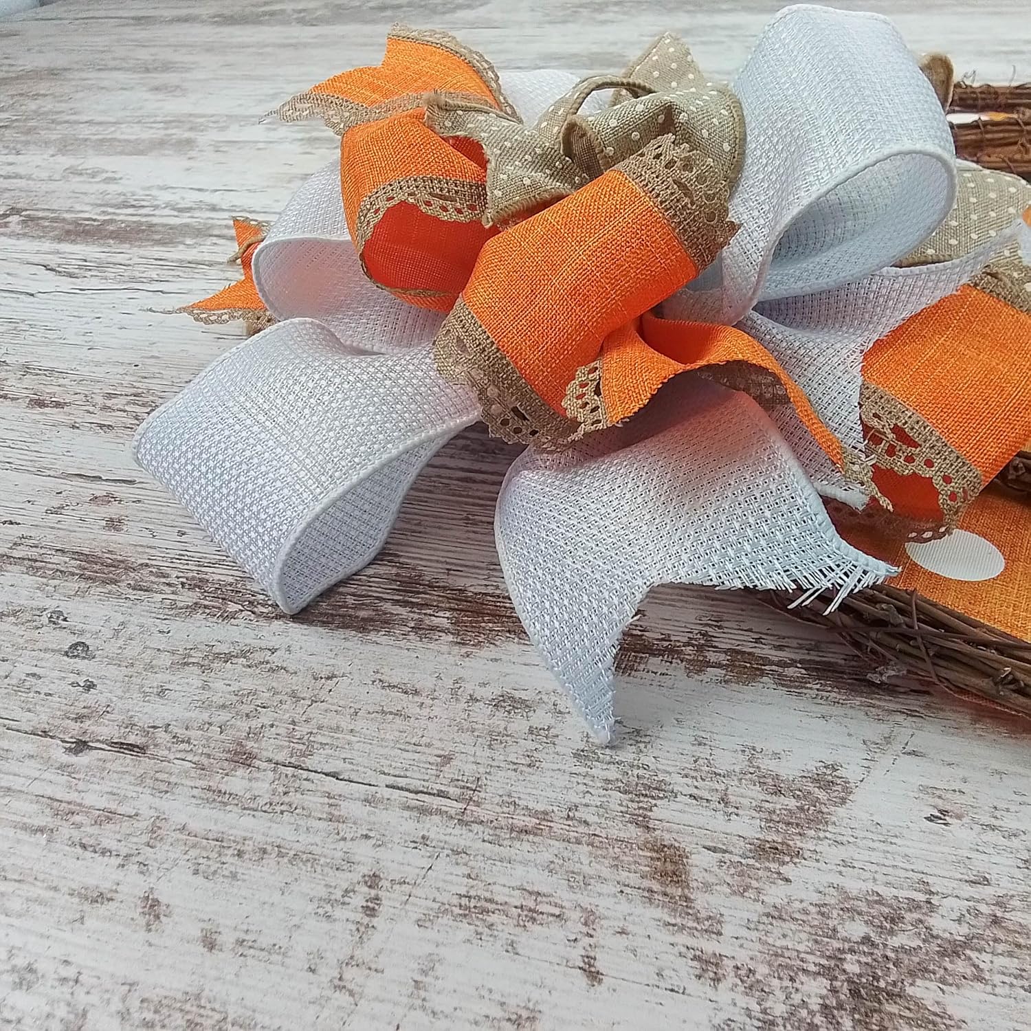 Fall Door Wreath with Pumpkin and Polka Dot Design