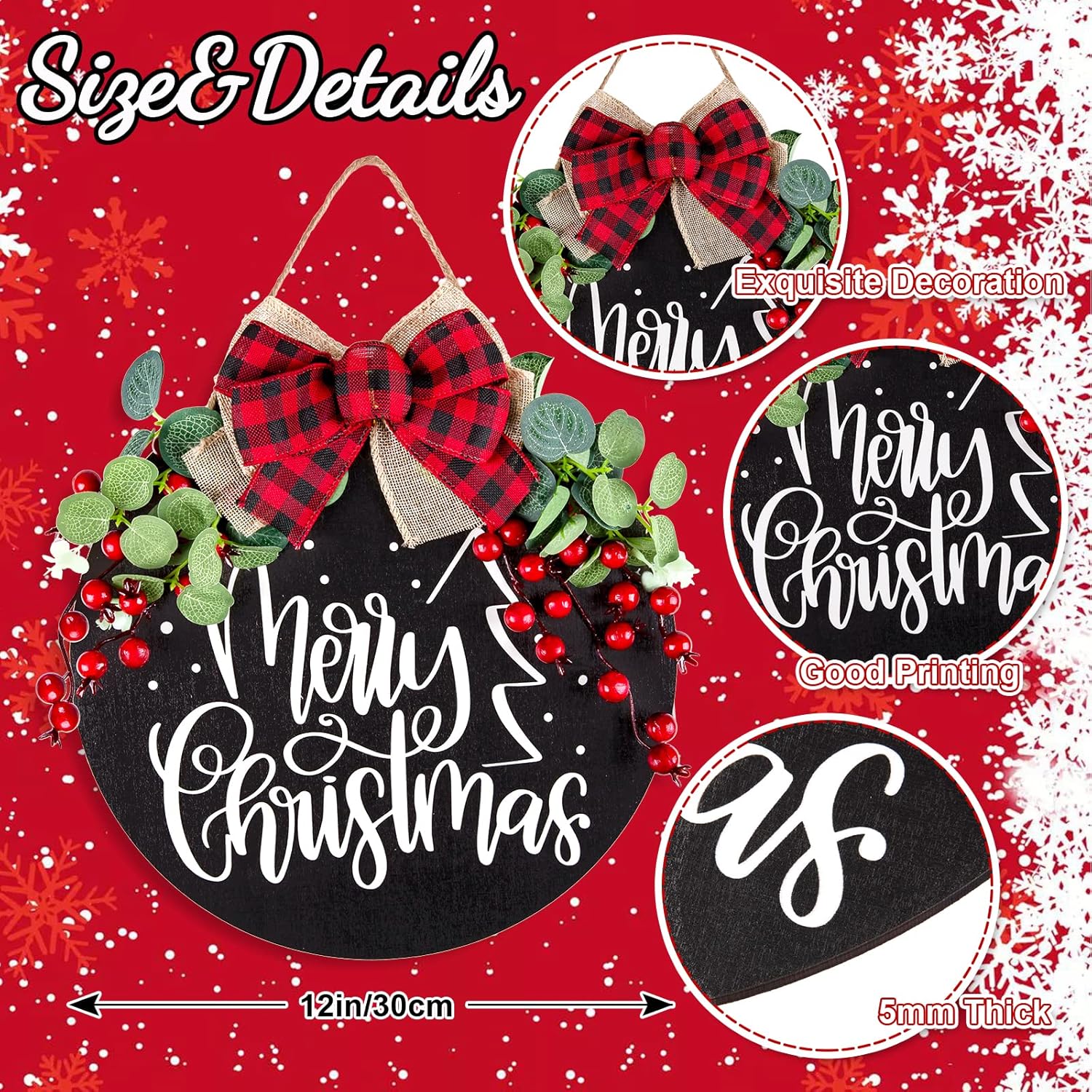 Whaline Christmas Wooden Door Wreath Decoration