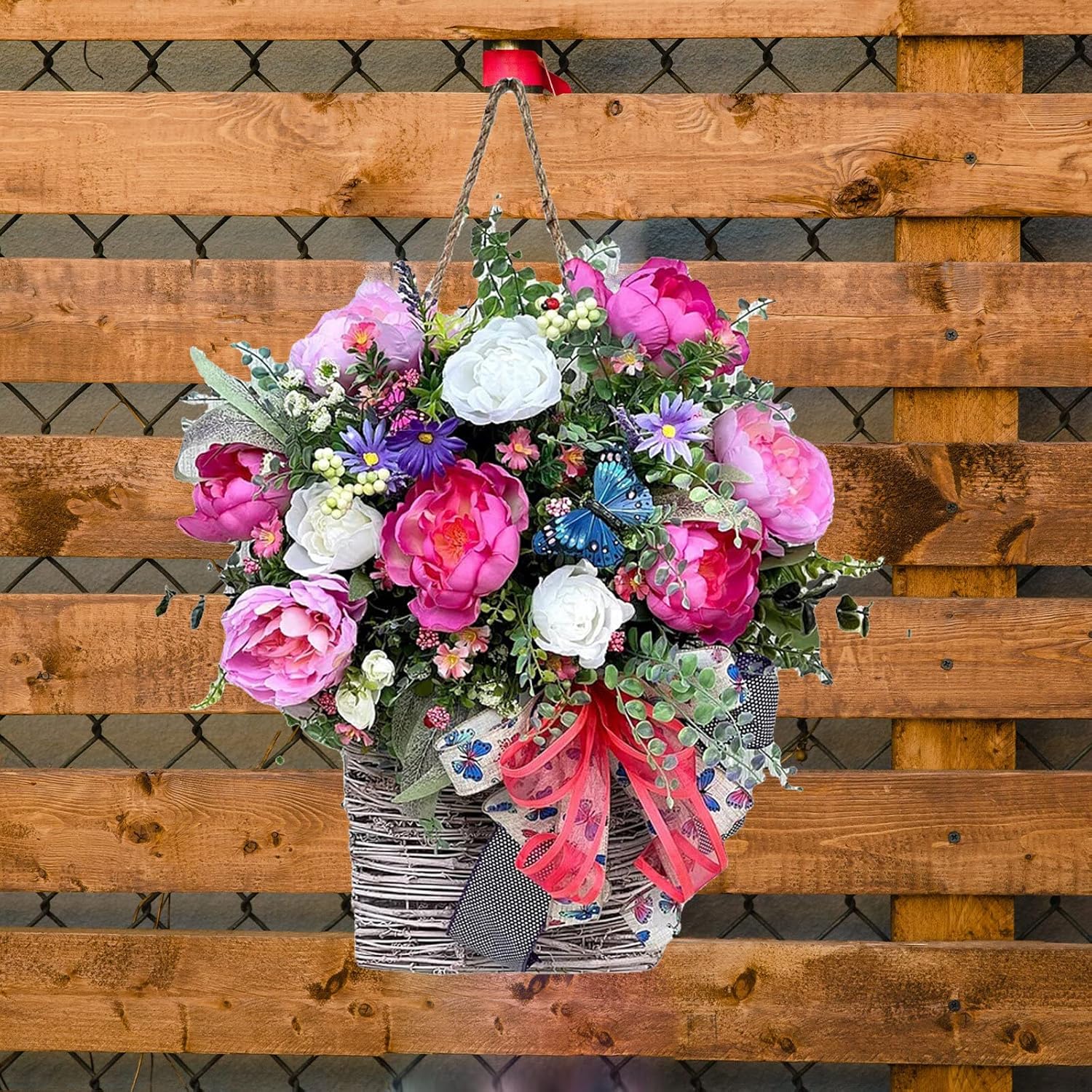 Spring Basket Wreath Door Hanger Decor