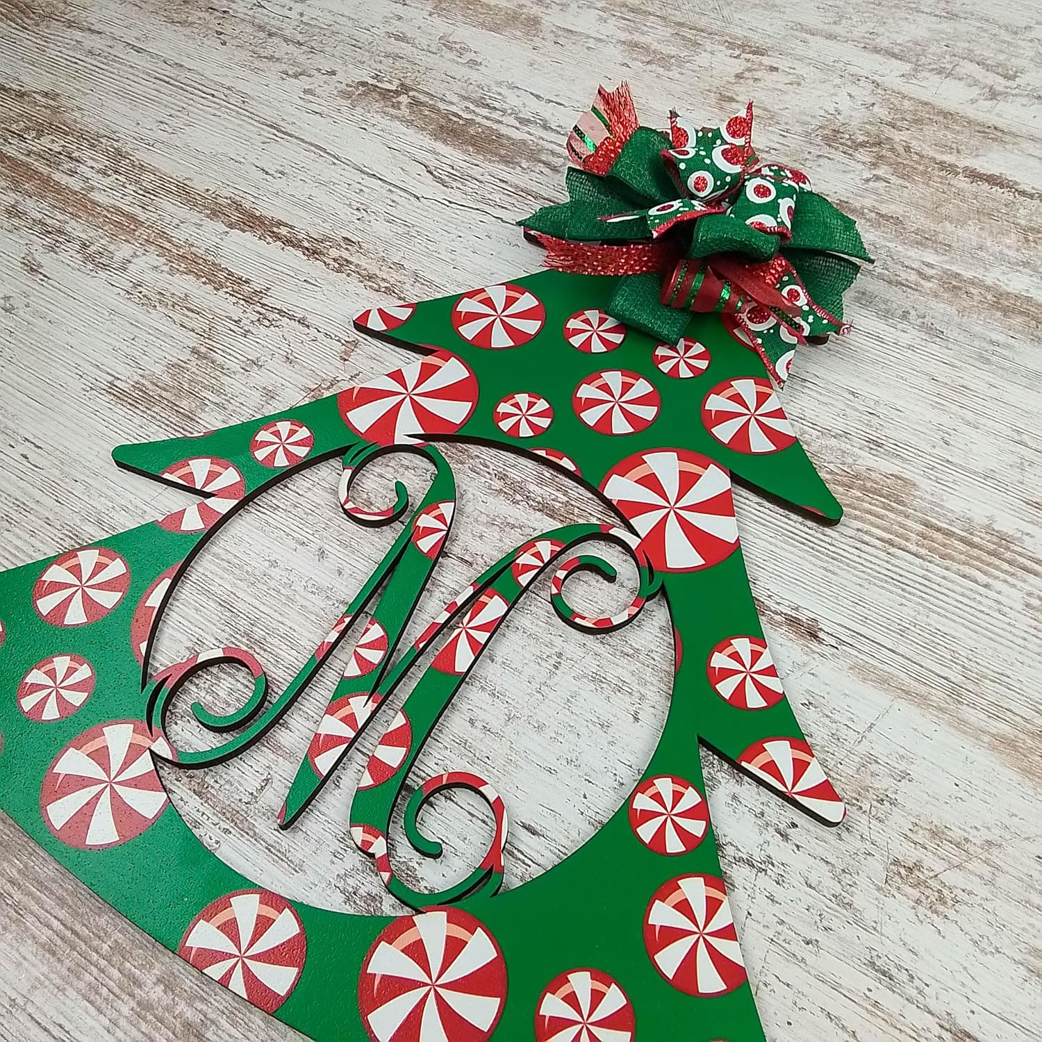 Christmas Tree Monogram Door Hanger with Bow