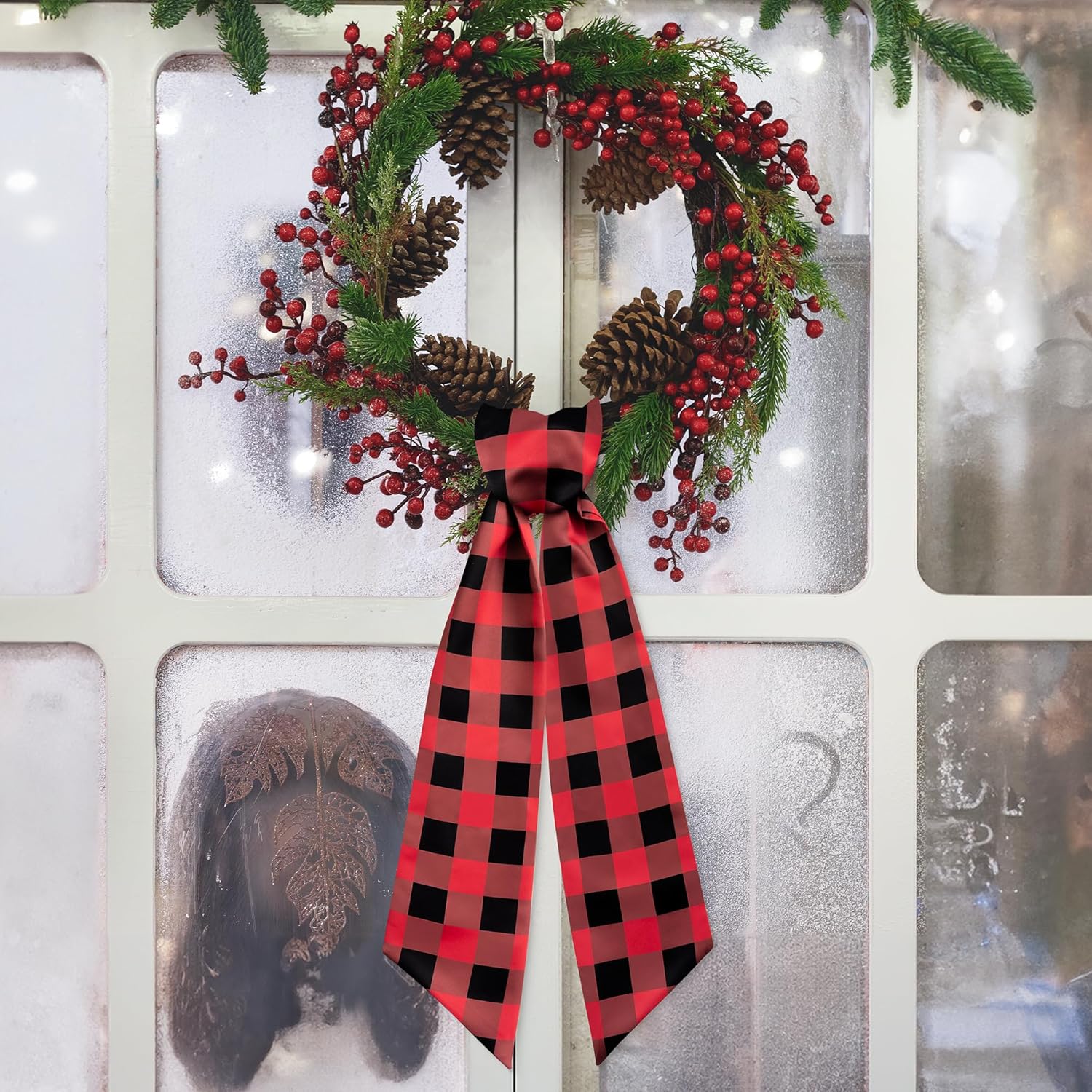 WATINC Christmas Wreath Sash - 2pcs Buffalo Check DIY Decor
