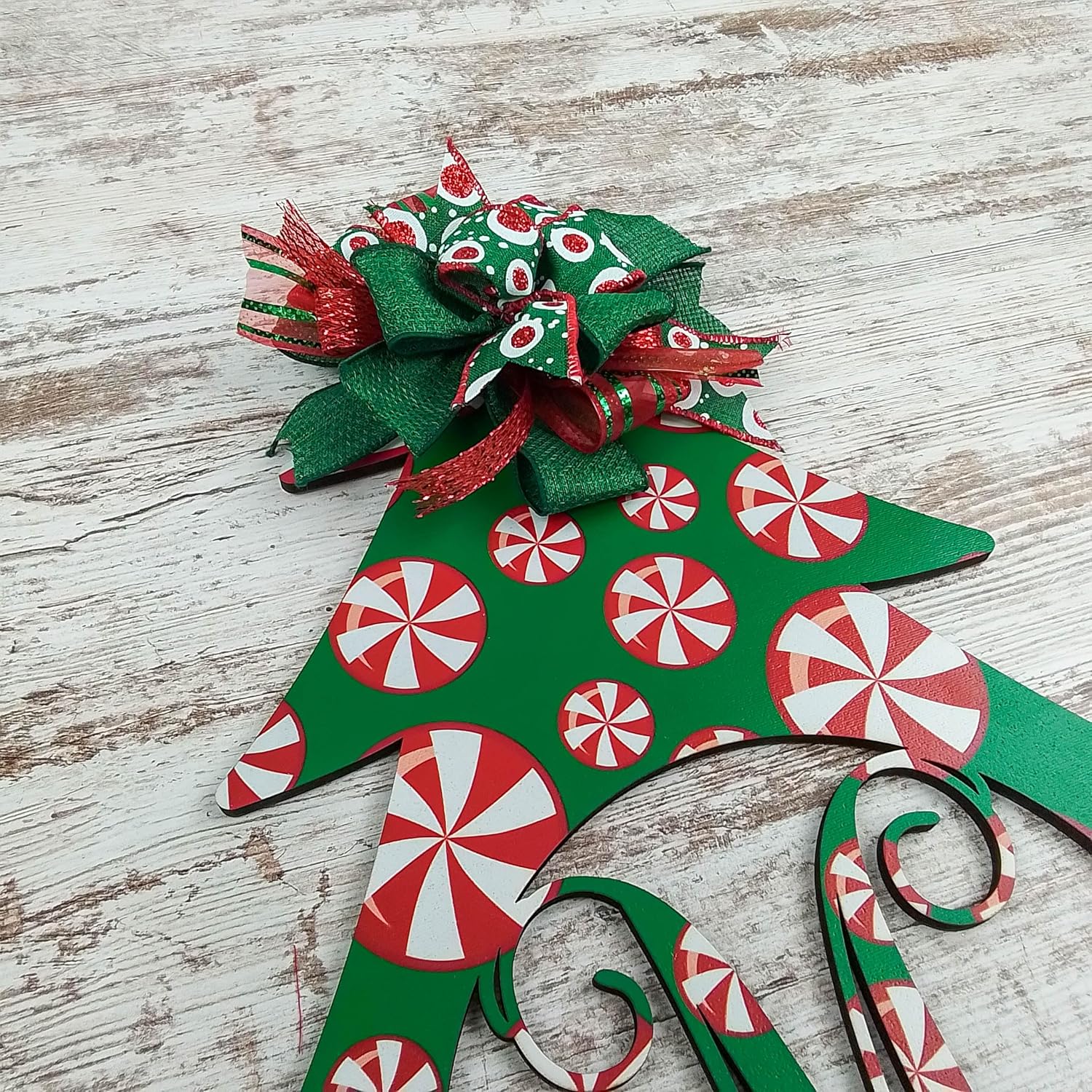 Christmas Tree Monogram Door Hanger with Bow