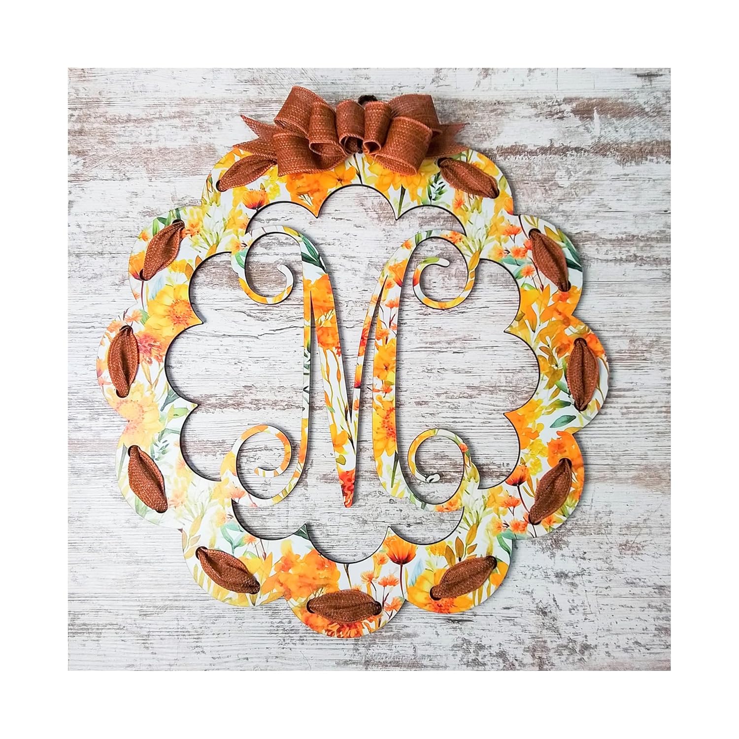 Initial Autumn Door Hanger Fall Wreath Monogrammed
