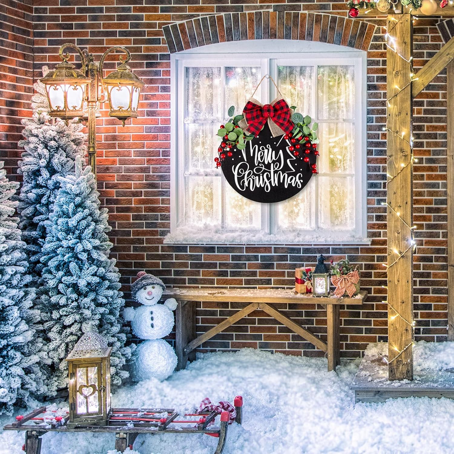 Whaline Christmas Wooden Door Wreath Decoration