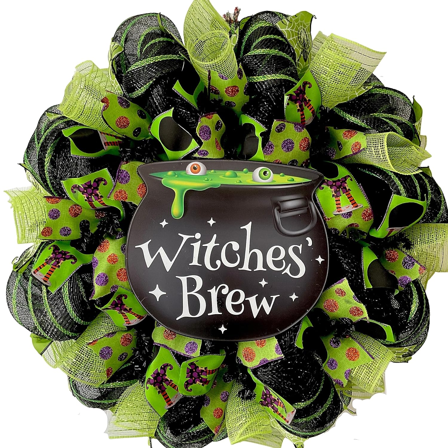 Witches Brew Cauldron Halloween Mesh Wreath