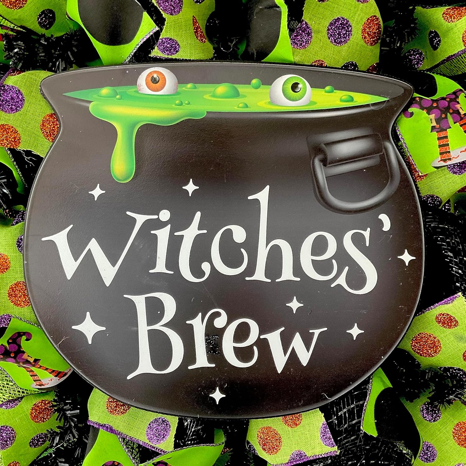 Witches Brew Cauldron Halloween Mesh Wreath