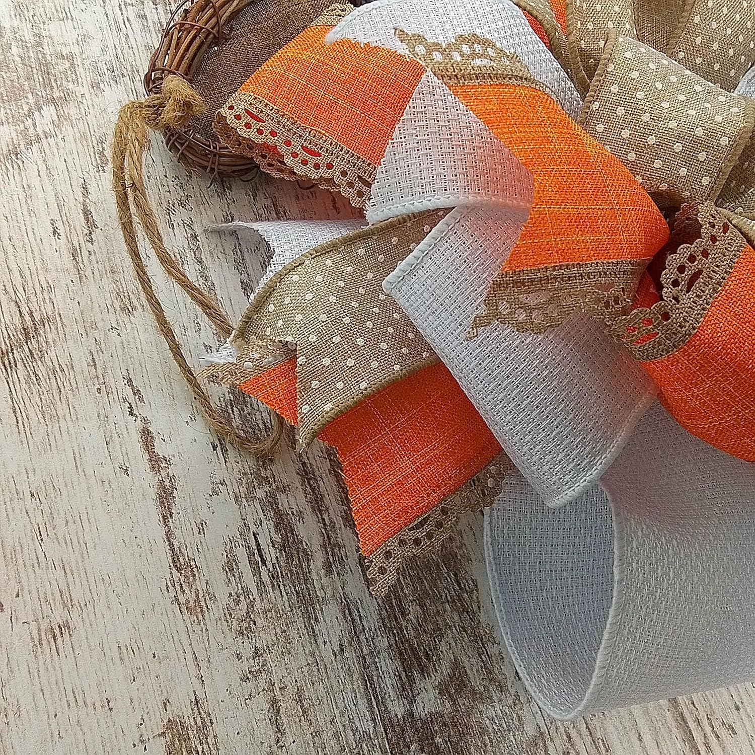 Fall Door Wreath with Pumpkin and Polka Dot Design