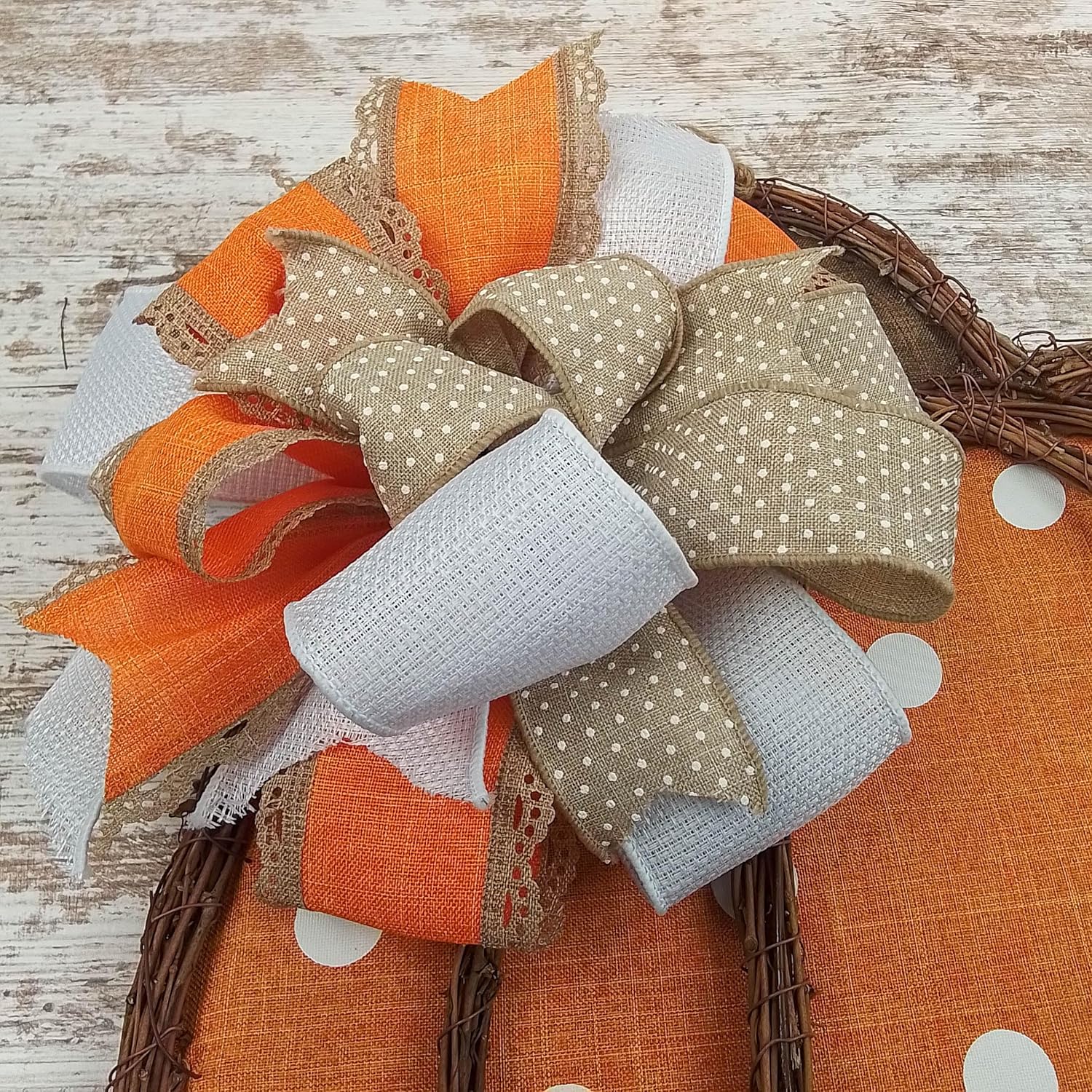 Fall Door Wreath with Pumpkin and Polka Dot Design