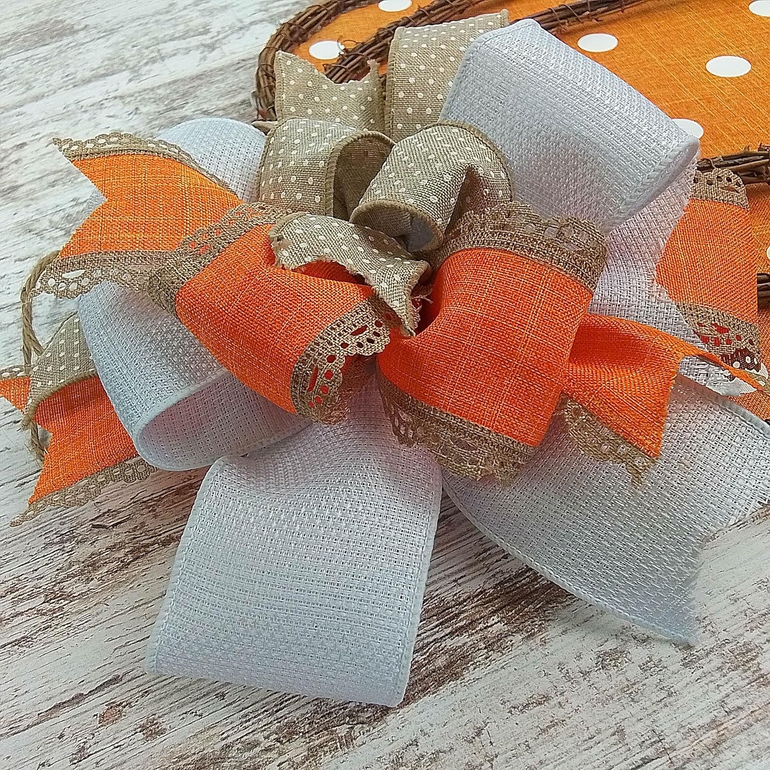 Fall Door Wreath with Pumpkin and Polka Dot Design