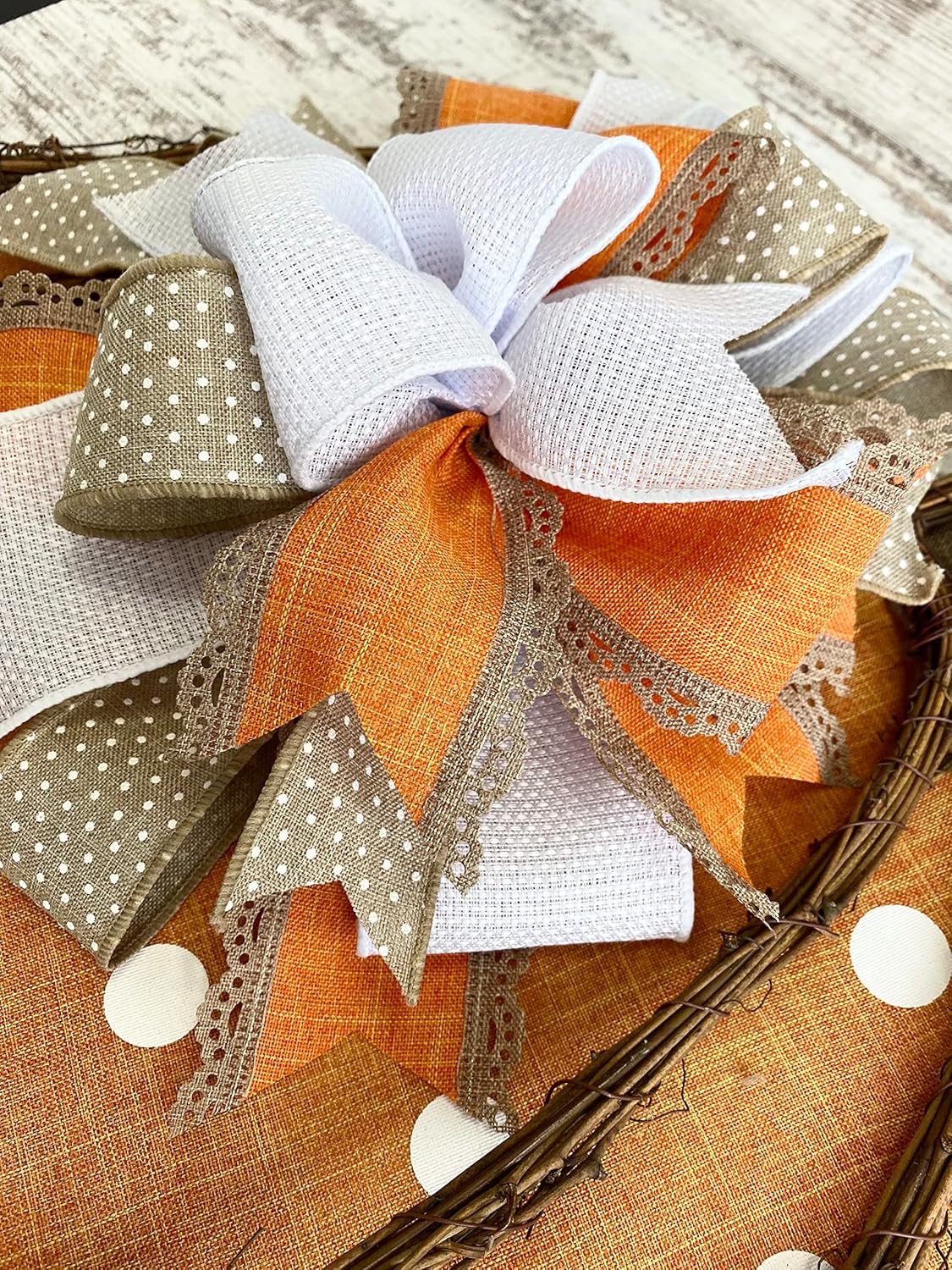 Fall Door Wreath with Pumpkin and Polka Dot Design
